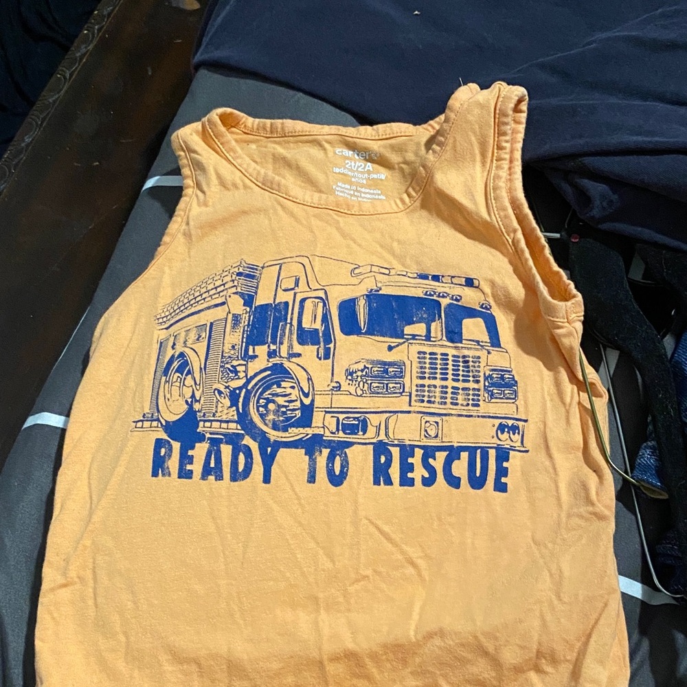 Carter's Orange Tank Top with Blue Fire Truck
